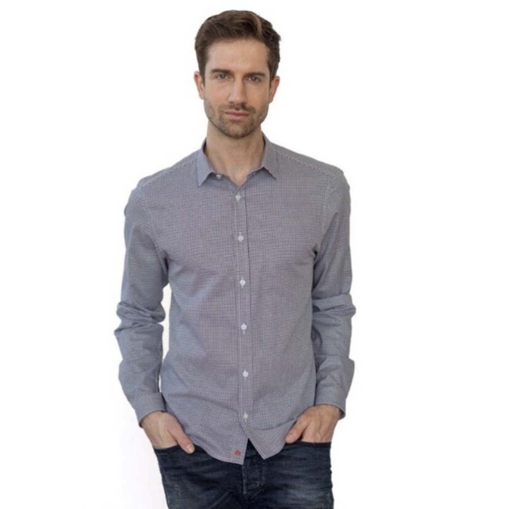 Vustra Men's Organic Cotton Button Down Shirt Size XL Houndstooth Print NWT